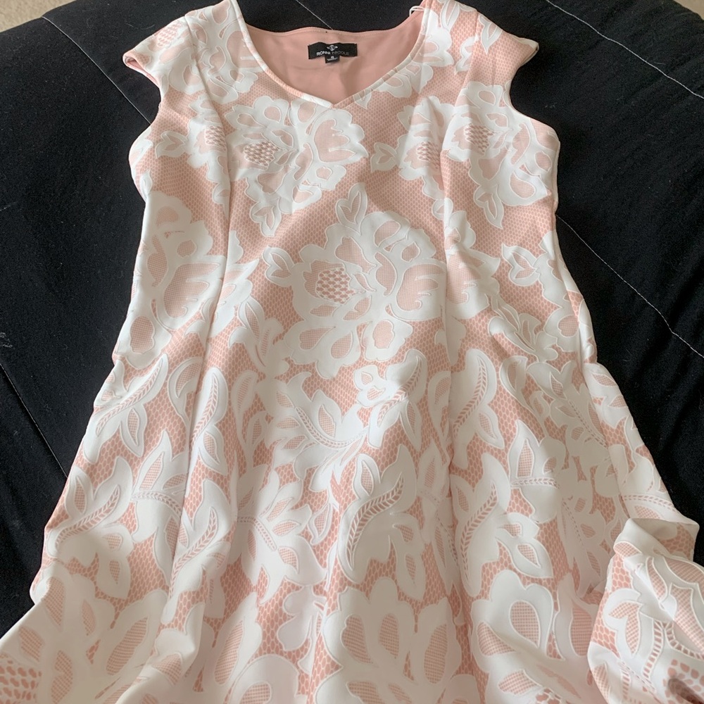 Floral Lace Overlay Dress / Pink and White